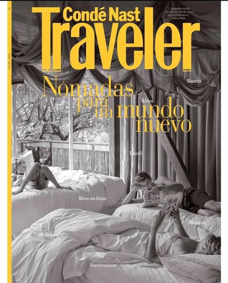 Condé Nast Traveler España cover, Nómadas para un mundo nuevo, shot inside a desert camp tent in Morocco